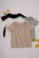 Remera manga corta lycra puntilla-tacha broderie "PALOMA"
