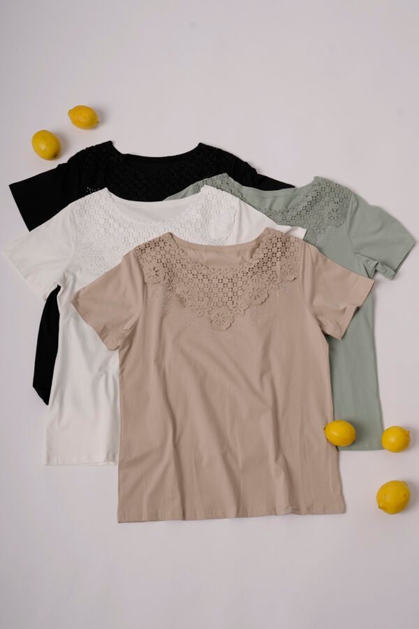Remera manga corta lycra puntilla-tacha broderie "PALOMA"