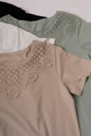 Remera manga corta lycra puntilla-tacha broderie "PALOMA"