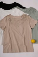 Remera manga corta lycra puntilla-tacha broderie "PALOMA"