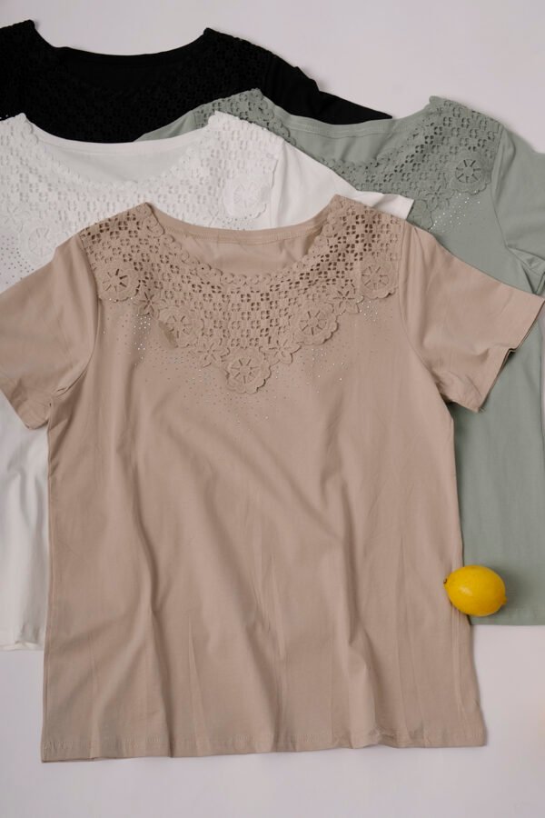 Remera manga corta lycra puntilla-tacha broderie "PALOMA"
