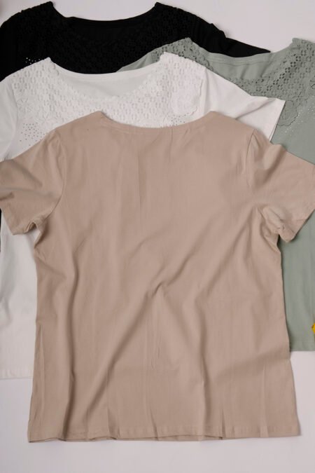 Remera manga corta lycra puntilla-tacha broderie "PALOMA" - Imagen 3