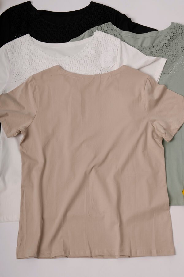 Remera manga corta lycra puntilla-tacha broderie "PALOMA"
