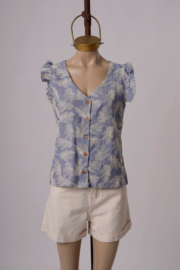 Musculosa volado con botones lino broderie "HANA"