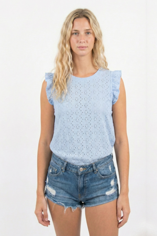 Musculosa gota con moño atras broderie crep "PAO"