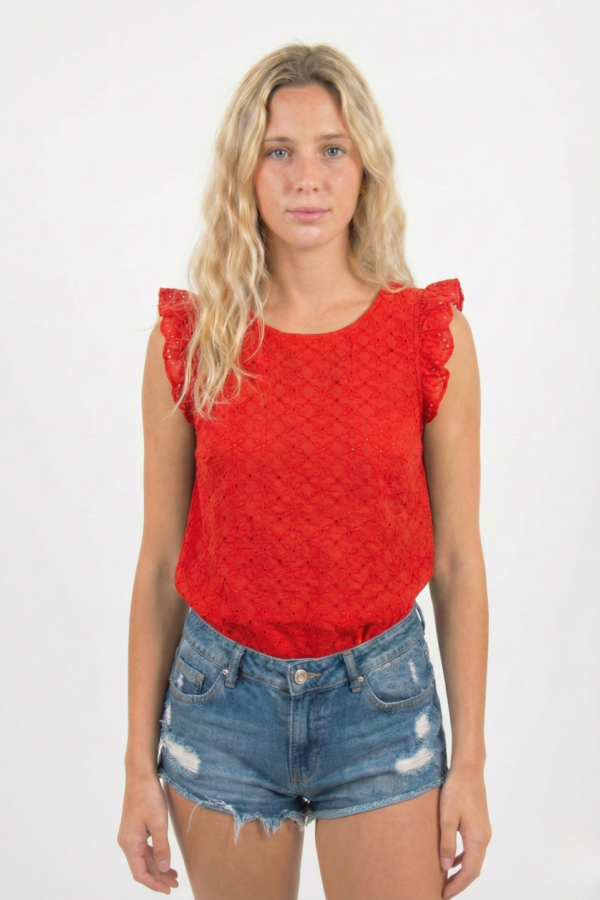 Musculosa con gota broderie plano "LURY" - Rojo, L