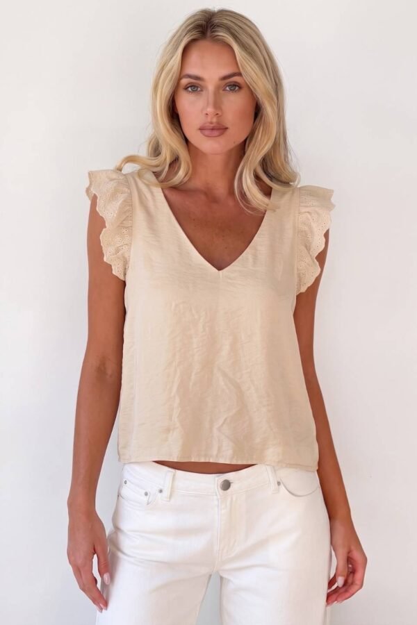 Musculosa satin mate manga broderie algodon "REILA"