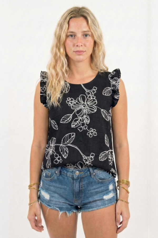 Musculosa gota lino broderie "TONY"