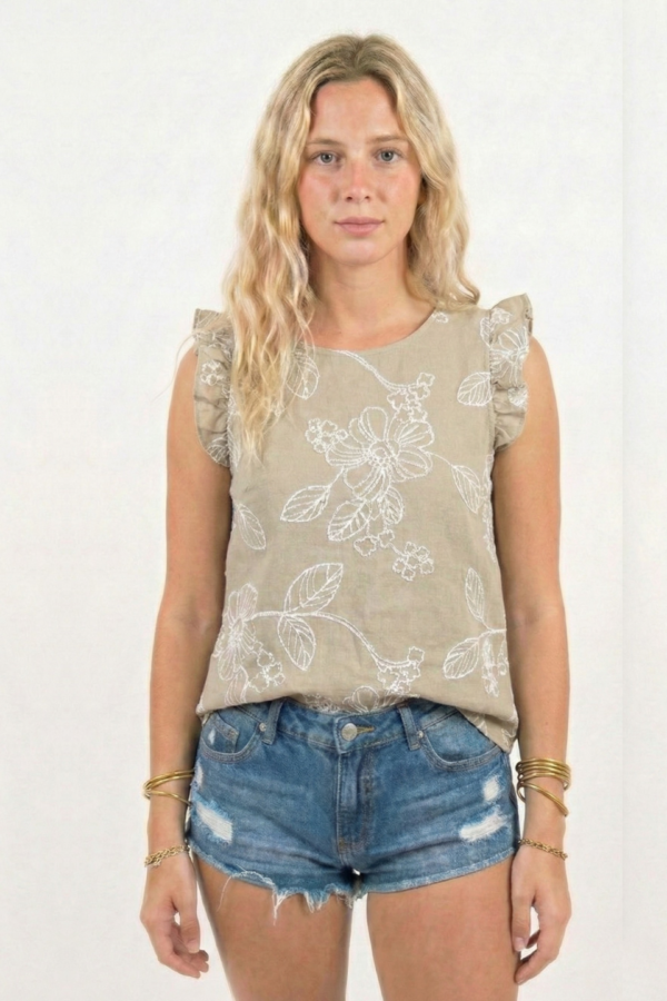 Musculosa gota lino broderie "TONY"
