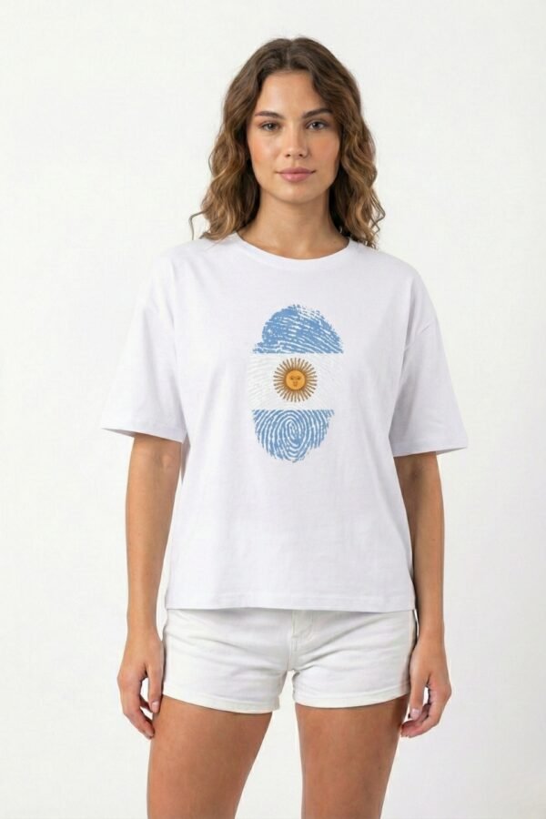 Remera Boxy Algodon Jersey 24/1 Huella Bandera Argentina DTF «HUELLA»
