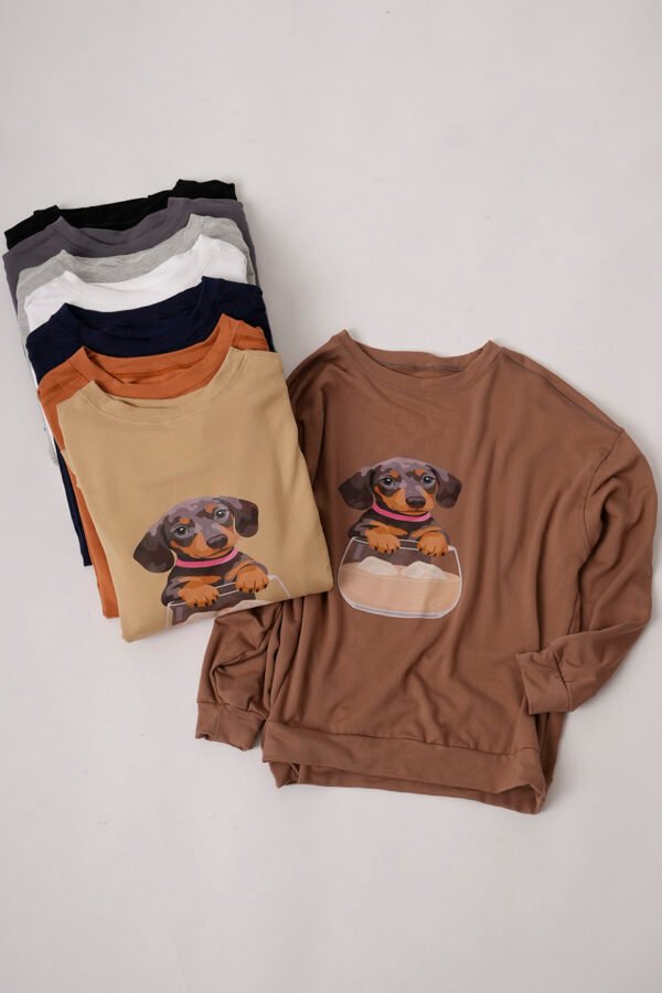 Buzo Rustico Frisado Cuello Redondo Perro Con Vaso En DTF «DOG»