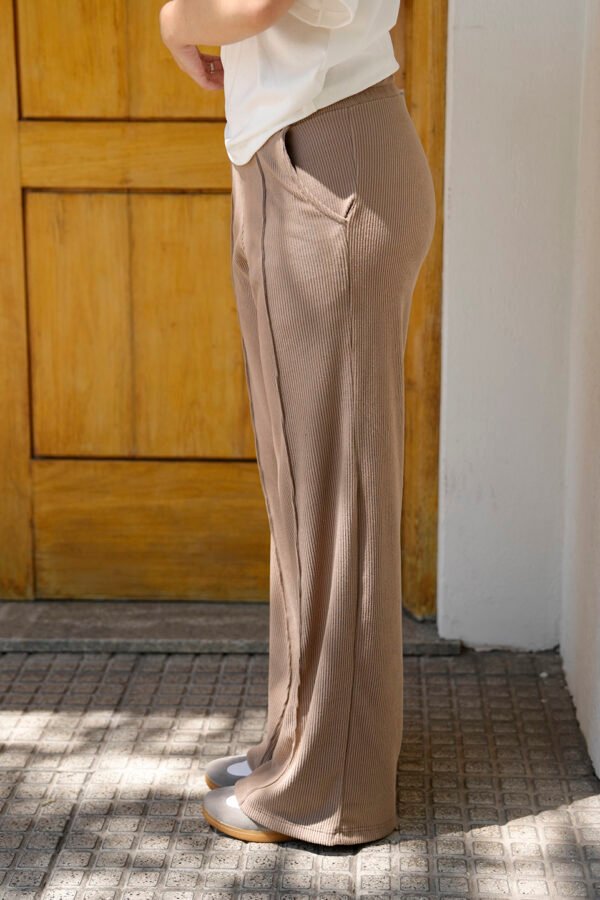 Palazzo wide leg morley brushed con fuelle "BRUNA"