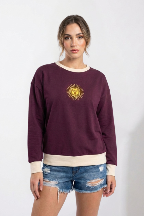 Buzo Rustico Lycra Cuello Redondo Combinado Sol De Mayo Bordado "NACIONAL"