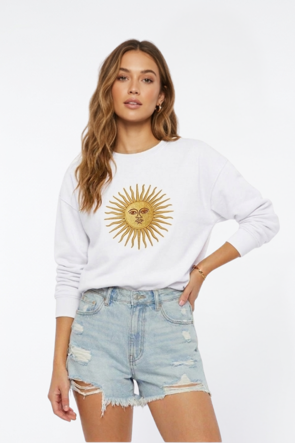 Buzo rustico frisado cuello redondo sol de mayo en DTF "AMELI"