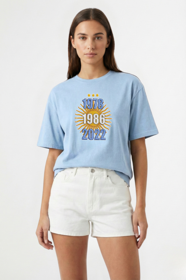 Remera boxy ribb sol y fechas en DTF "CAMPEON"