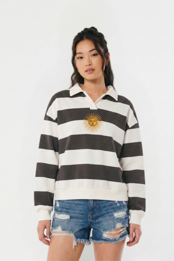 Buzo chomba rayado frisado sol de mayo bordado "DENTY"