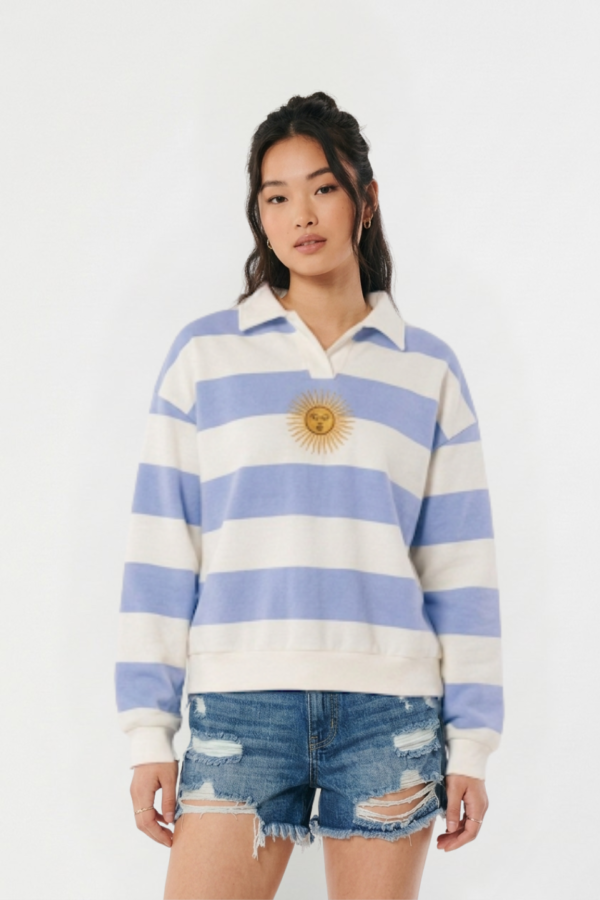 Buzo chomba rayado frisado sol de mayo bordado "DENTY"