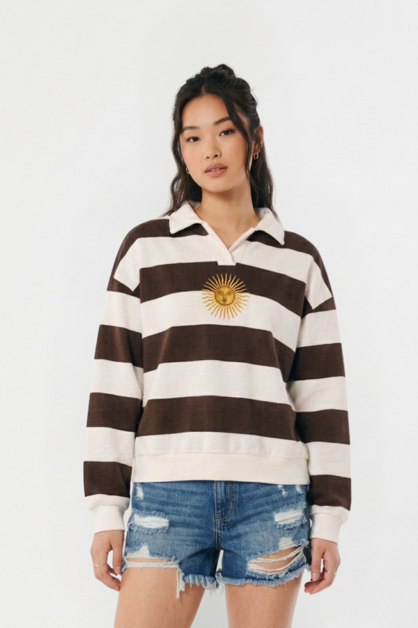 Buzo chomba rayado frisado sol de mayo bordado "DENTY"