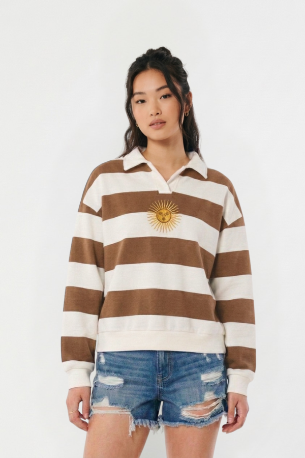 Buzo chomba rayado frisado sol de mayo bordado "DENTY"