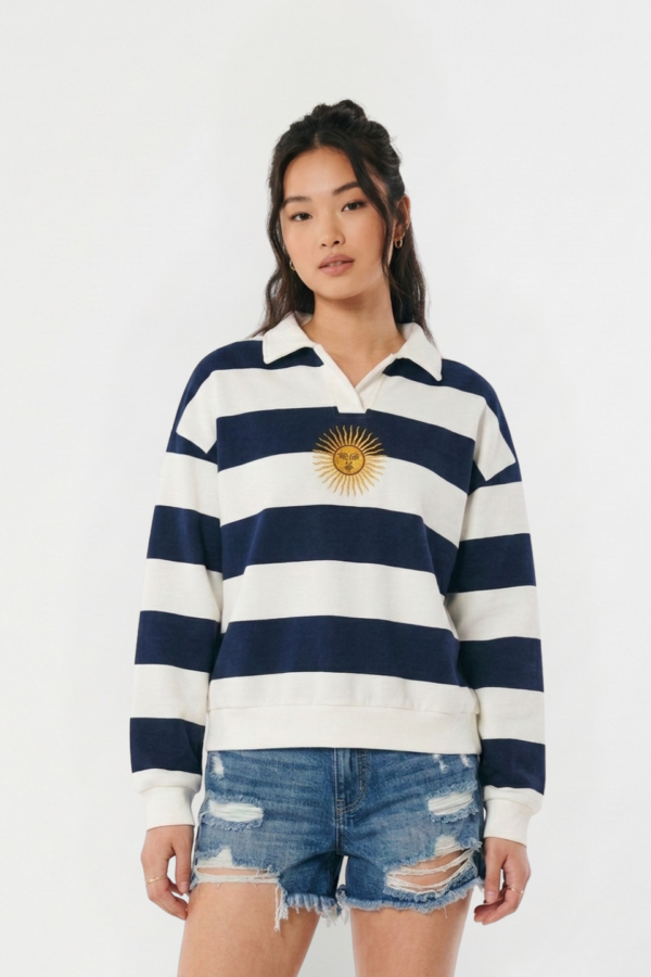 Buzo chomba rayado frisado sol de mayo bordado "DENTY"