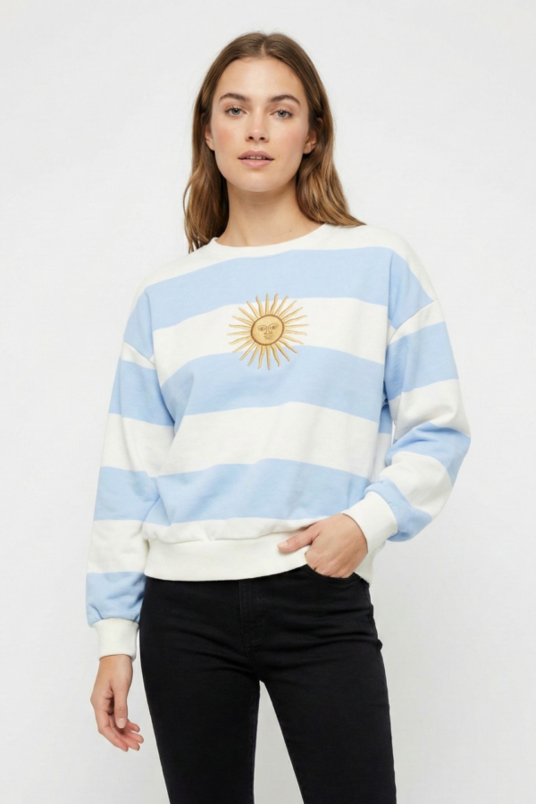 Buzo Boxy Frisado Cuello Redondo Rayado Sol De Mayo Bordado "MONTI"