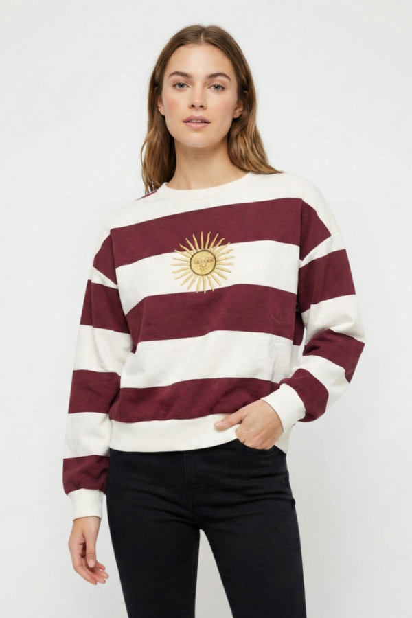 Buzo Boxy Frisado Cuello Redondo Rayado Sol De Mayo Bordado "MONTI"