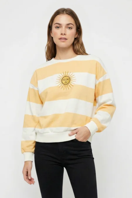 Buzo Boxy Frisado Cuello Redondo Rayado Sol De Mayo Bordado "MONTI"