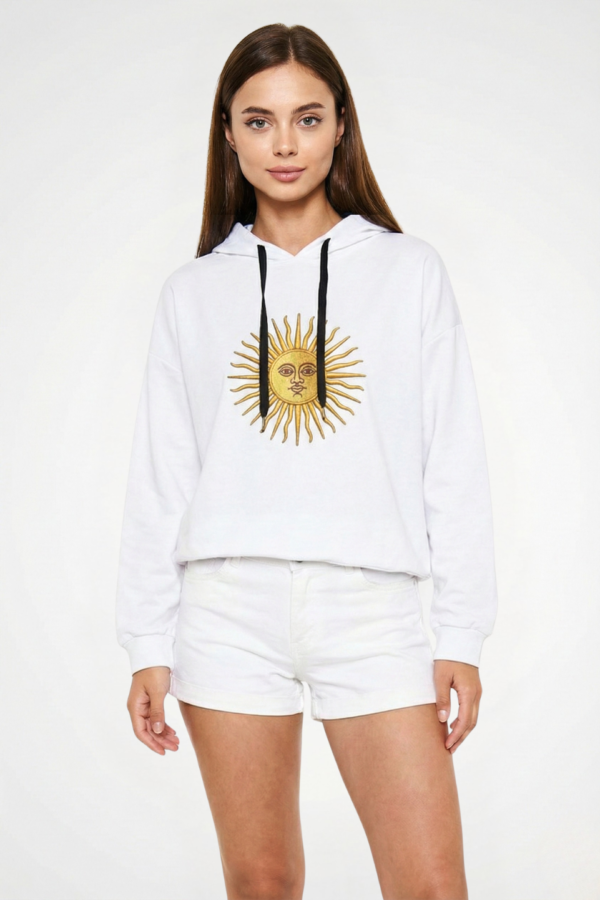 Buzo rustico frisado con capucha sol de mayo en DTF "LIZZY"