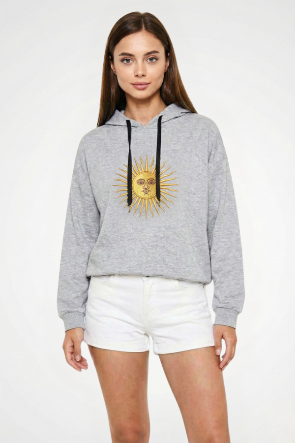 Buzo rustico frisado con capucha sol de mayo en DTF "LIZZY"