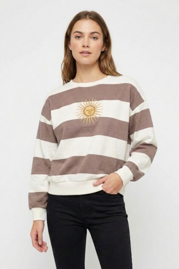 Buzo Boxy Frisado Cuello Redondo Rayado Sol De Mayo Bordado "MONTI"