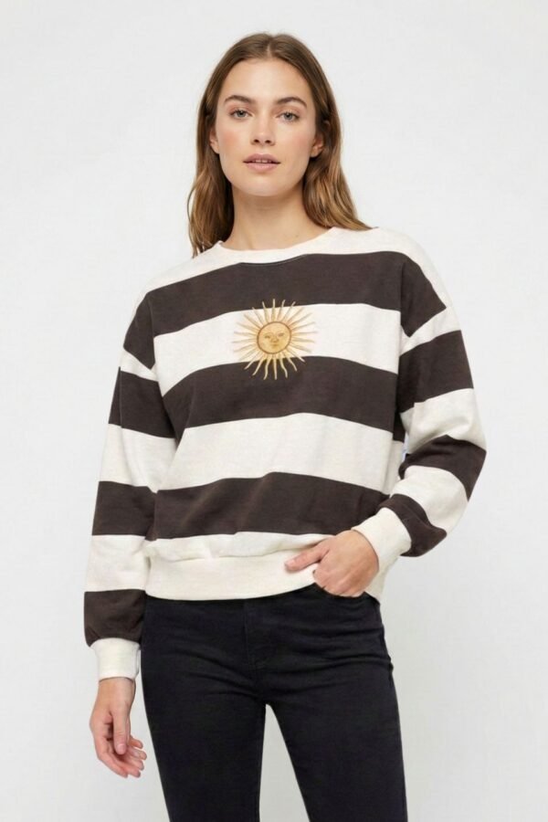 Buzo Boxy Frisado Cuello Redondo Rayado Sol De Mayo Bordado "MONTI"