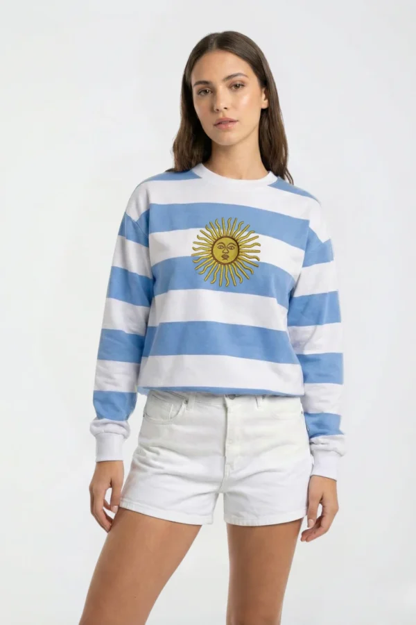 Buzo Frisado Cuello Redondo Rayado Sol De Mayo Bordado Grande "RIGA"