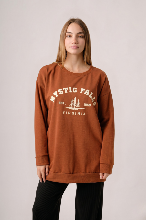 Maxibuzo Rustico Frisado Cuello Redondo Estampa Mystic Falls "VIRGINIA"