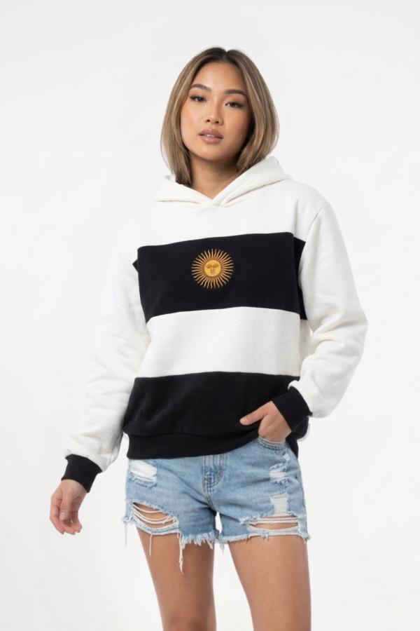 Buzo frisa peinado con capucha sol de mayo en DTF argentina "BANDERA"