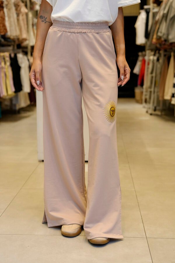 Palazzo Wide Leg Rustico Lycra Con Tajo Y Sol Bordado "INDIRA"
