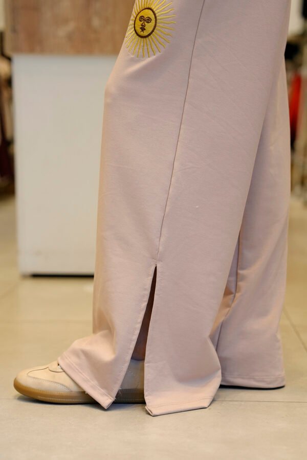 Palazzo Wide Leg Rustico Lycra Con Tajo Y Sol Bordado "INDIRA"