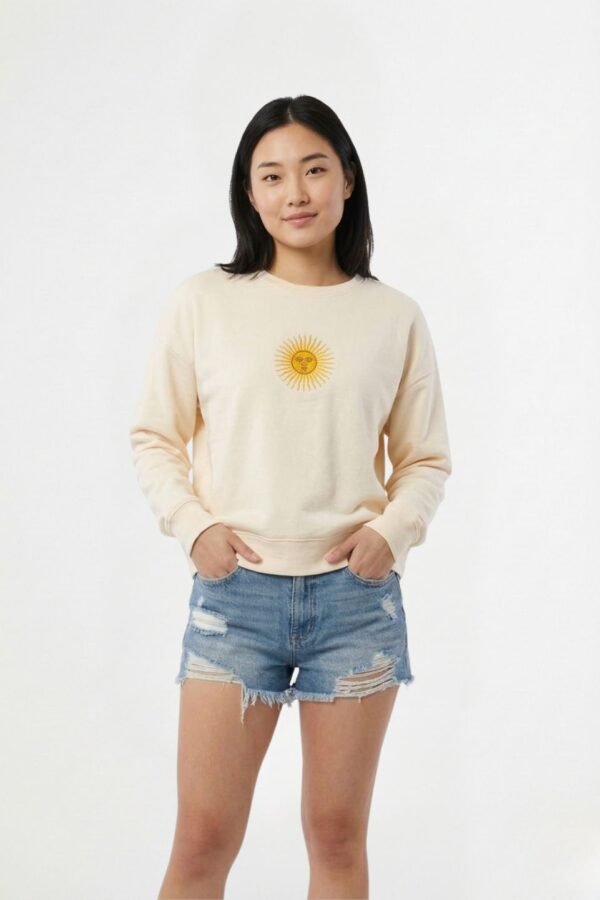 Buzo rustico frisado cuello redondo sol bordado "CINTIA"