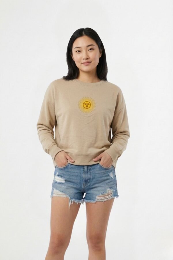 Buzo rustico frisado cuello redondo sol bordado "CINTIA"