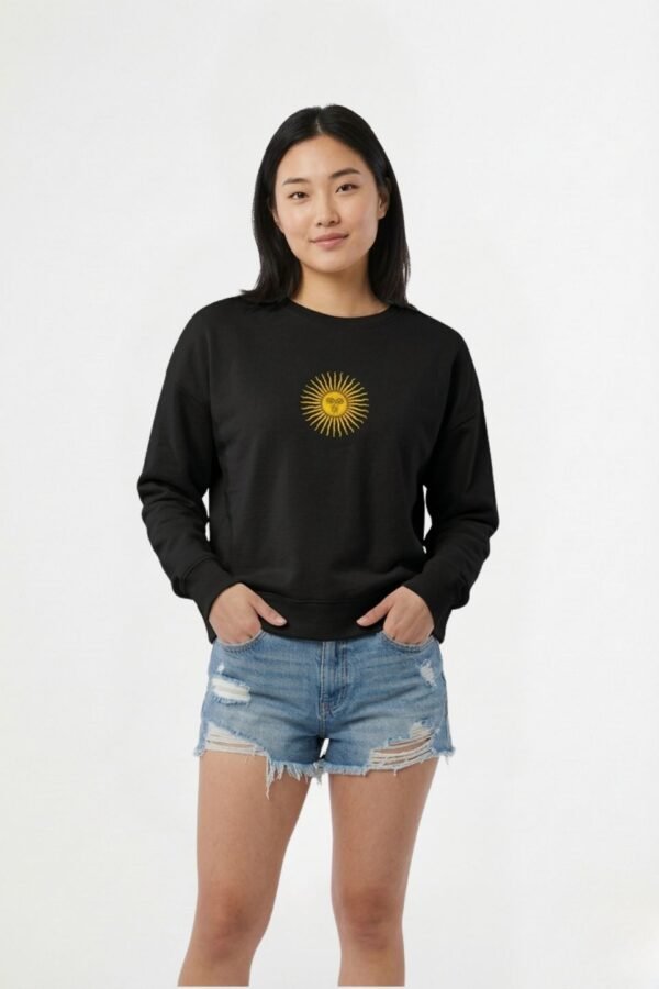 Buzo rustico frisado cuello redondo sol bordado "CINTIA"