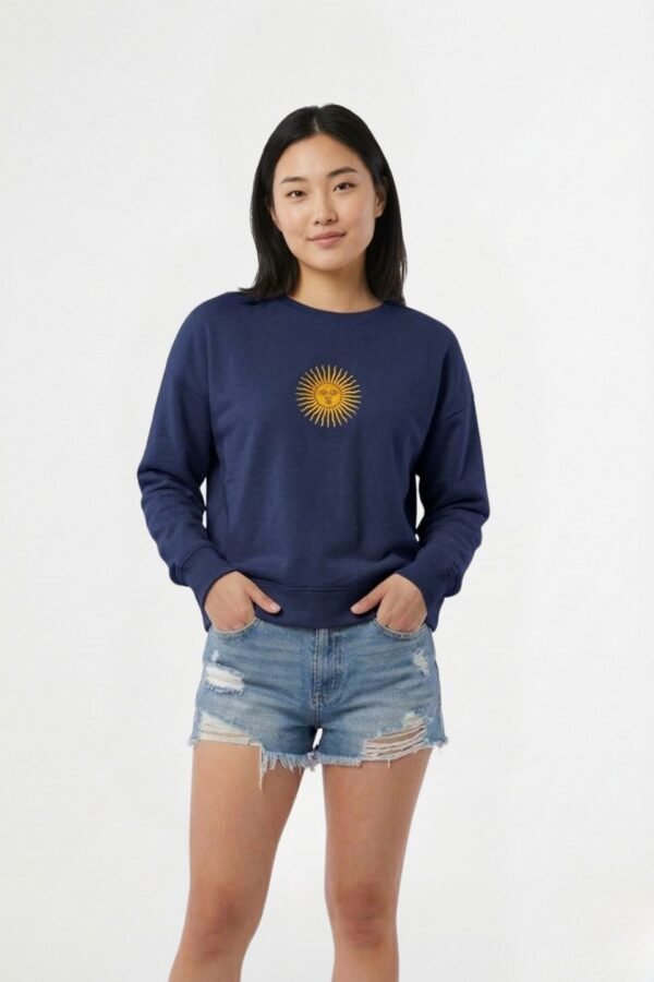 Buzo rustico frisado cuello redondo sol bordado "CINTIA"