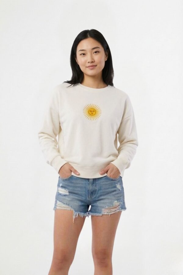 Buzo rustico frisado cuello redondo sol bordado "CINTIA"