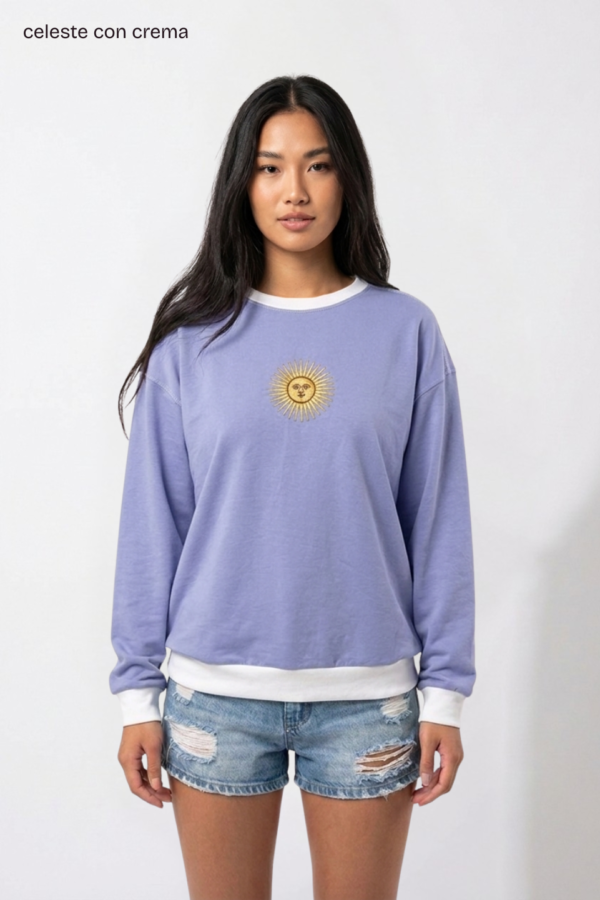 Buzo rustico lycra cuello redondo combinado sol de mayo bordado "FEDERAL"