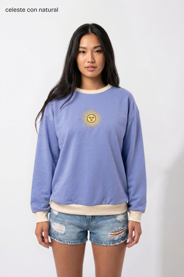 Buzo rustico lycra cuello redondo combinado sol de mayo bordado "FEDERAL"