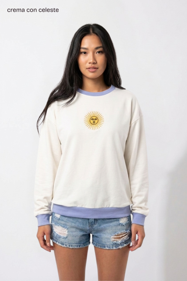 Buzo rustico lycra cuello redondo combinado sol de mayo bordado "FEDERAL"