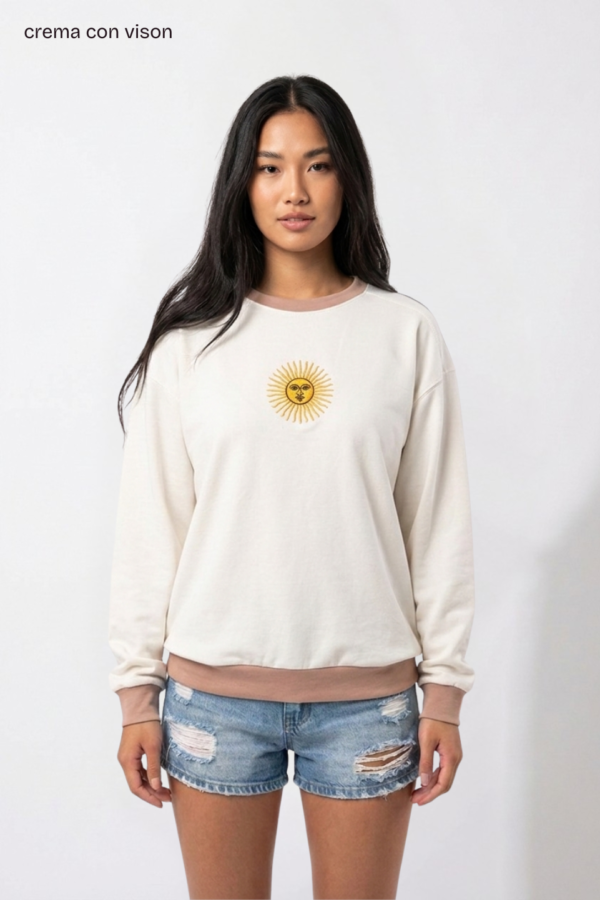 Buzo rustico lycra cuello redondo combinado sol de mayo bordado "FEDERAL"