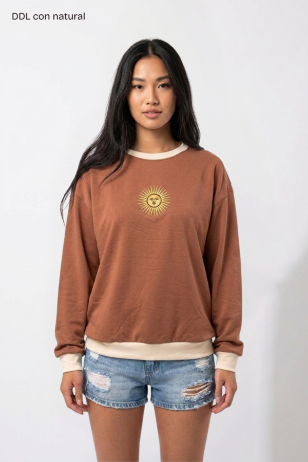 Buzo rustico lycra cuello redondo combinado sol de mayo bordado "FEDERAL"