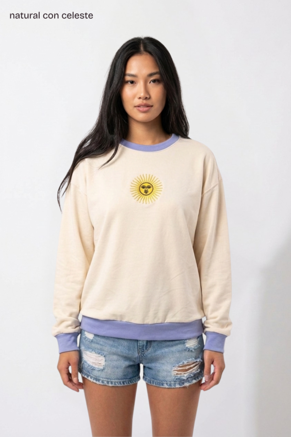 Buzo rustico lycra cuello redondo combinado sol de mayo bordado "FEDERAL"