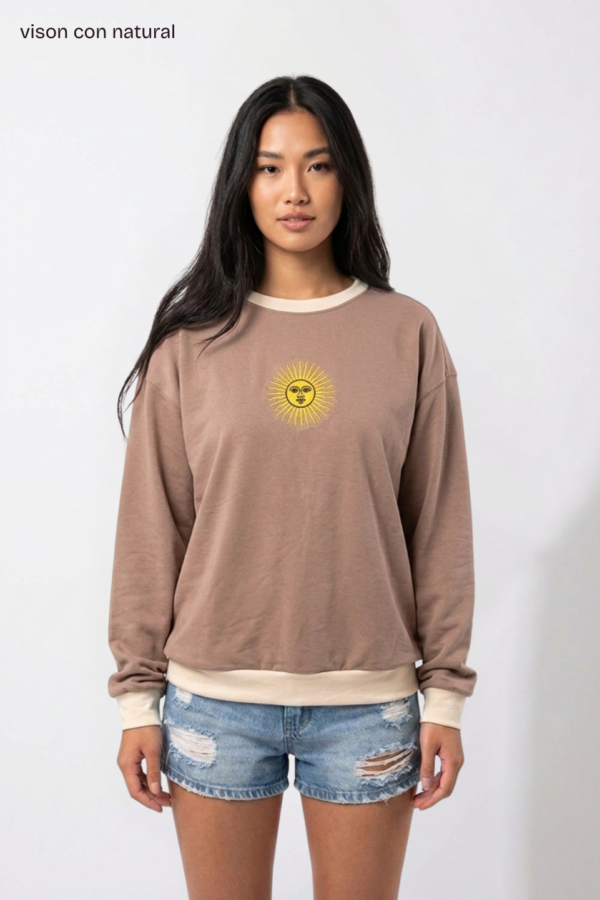 Buzo rustico lycra cuello redondo combinado sol de mayo bordado "FEDERAL"