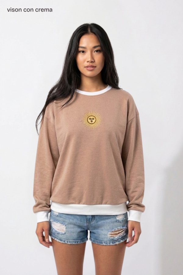 Buzo rustico lycra cuello redondo combinado sol de mayo bordado "FEDERAL"