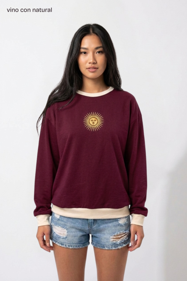 Buzo rustico lycra cuello redondo combinado sol de mayo bordado "FEDERAL"